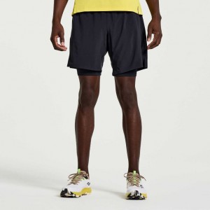 Black Saucony Outpace 7" 2-in-1 Men's Shorts | EGYPT OBKYNA