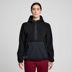 Black Saucony Recovery Sherpa Pullover Women's Hoodie | EGYPT UAGQED