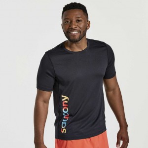 Black Saucony Stopwatch Graphic Short Sleeve Men's T-Shirt | EGYPT LPTEWR