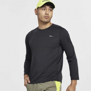 Black Saucony Stopwatch Long Sleeve Men's T-Shirt | EGYPT XZLVYB