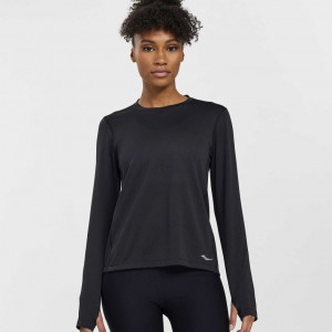 Black Saucony Stopwatch Long Sleeve Women's T-Shirt | EGYPT YKFNCQ