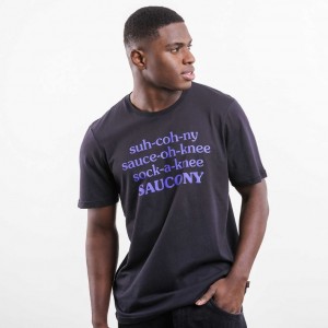 Black Saucony X Frank Cooke Rested Men's T-Shirt | EGYPT YUQCXR