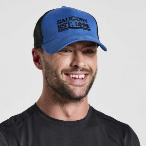 Blue Saucony Adjustable Snap Back Men's Trucker Hats | EGYPT GYEROS