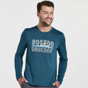 Blue Saucony Stopwatch Graphic Long Sleeve Men's T-Shirt | EGYPT PCDJLI