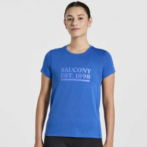 Blue Saucony Stopwatch Graphic Short Sleeve Women's T-Shirt | EGYPT QLKJVP