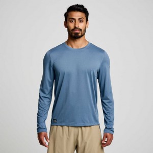 Blue Saucony Stopwatch Long Sleeve Men's T-Shirt | EGYPT HABYOV