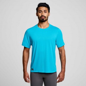 Blue Saucony Stopwatch Short Sleeve Men's T-Shirt | EGYPT LXJDUB