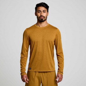 Brown Saucony Stopwatch Long Sleeve Men's T-Shirt | EGYPT UTSQJC