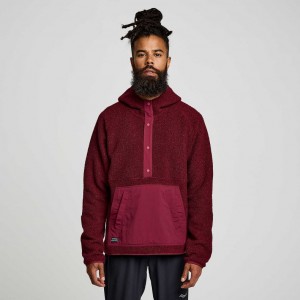 Burgundy Saucony Recovery Sherpa Pullover Men's Hoodie | EGYPT OUXZSJ