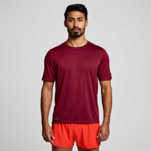 Burgundy Saucony Stopwatch Short Sleeve Men's T-Shirt | EGYPT JLBSQT