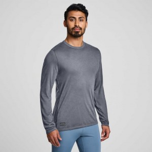 Grey Saucony Peregrine Merino Long Sleeve Men's T-Shirt | EGYPT ZTDEOX