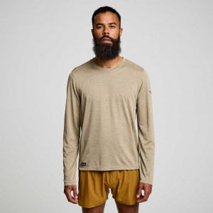 Khaki Saucony Stopwatch Long Sleeve Men's T-Shirt | EGYPT DZVKOC