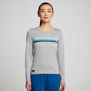 Light Grey Saucony Stopwatch Graphic Long Sleeve Women's T-Shirt | EGYPT FACXDS