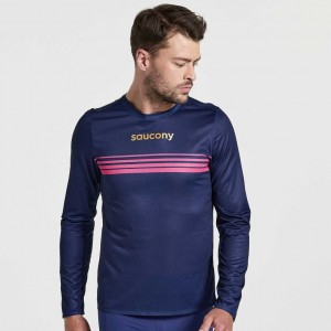 Navy Saucony Elite Long Sleeve Men's T-Shirt | EGYPT UNSIOV