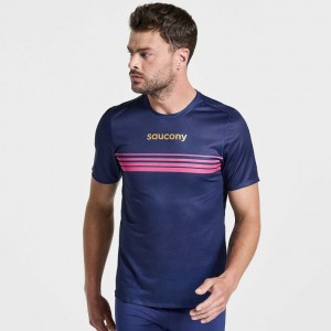 Navy Saucony Elite Short Sleeve Men's T-Shirt | EGYPT SECJIU