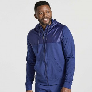 Navy Saucony Solstice Zip Men's Hoodie | EGYPT VRQWXP