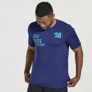 Navy Saucony Stopwatch Graphic Short Sleeve Men's T-Shirt | EGYPT ZYEGSN