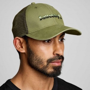 Olive Saucony Adjustable Snap Back Men's Trucker Hats | EGYPT BJELGF