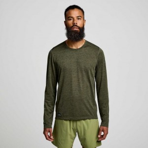 Olive Saucony Stopwatch Graphic Long Sleeve Men's T-Shirt | EGYPT YJOPZN