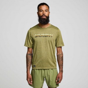 Olive Saucony Stopwatch Graphic Short Sleeve Men's T-Shirt | EGYPT RNKMUE