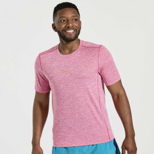 Pink Saucony Stopwatch Short Sleeve Men's T-Shirt | EGYPT QYUPOR