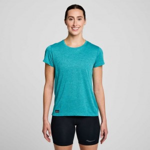 Turquoise Saucony Stopwatch Short Sleeve Women's T-Shirt | EGYPT FSWMZA