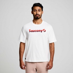 White Saucony Recovery Short Sleeve Men's T-Shirt | EGYPT BSHTOQ