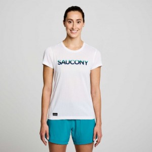 White Saucony Stopwatch Graphic Short Sleeve Women's T-Shirt | EGYPT HCWJTX