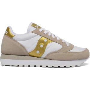 White / Beige / Gold Saucony Jazz Original Women's Sneakers | EGYPT VGUTRH