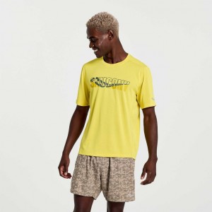 Yellow Saucony Stopwatch Graphic Short Sleeve Men's T-Shirt | EGYPT QJWUXL