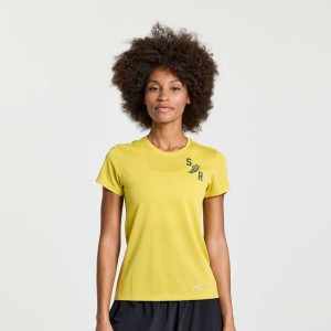 Yellow Saucony Stopwatch Graphic Short Sleeve Women's T-Shirt | EGYPT VFDRPA