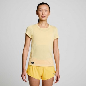 Yellow Saucony Stopwatch Short Sleeve Women's T-Shirt | EGYPT KVZXWI