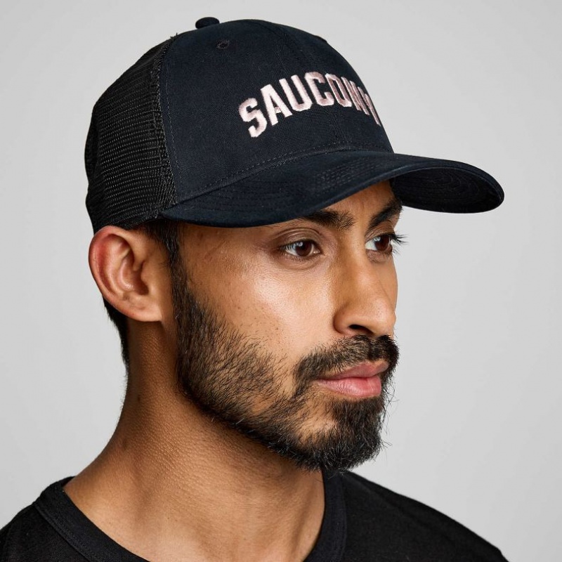 Black Saucony Adjustable Snap Back Men\'s Trucker Hats | EGYPT JBWNME