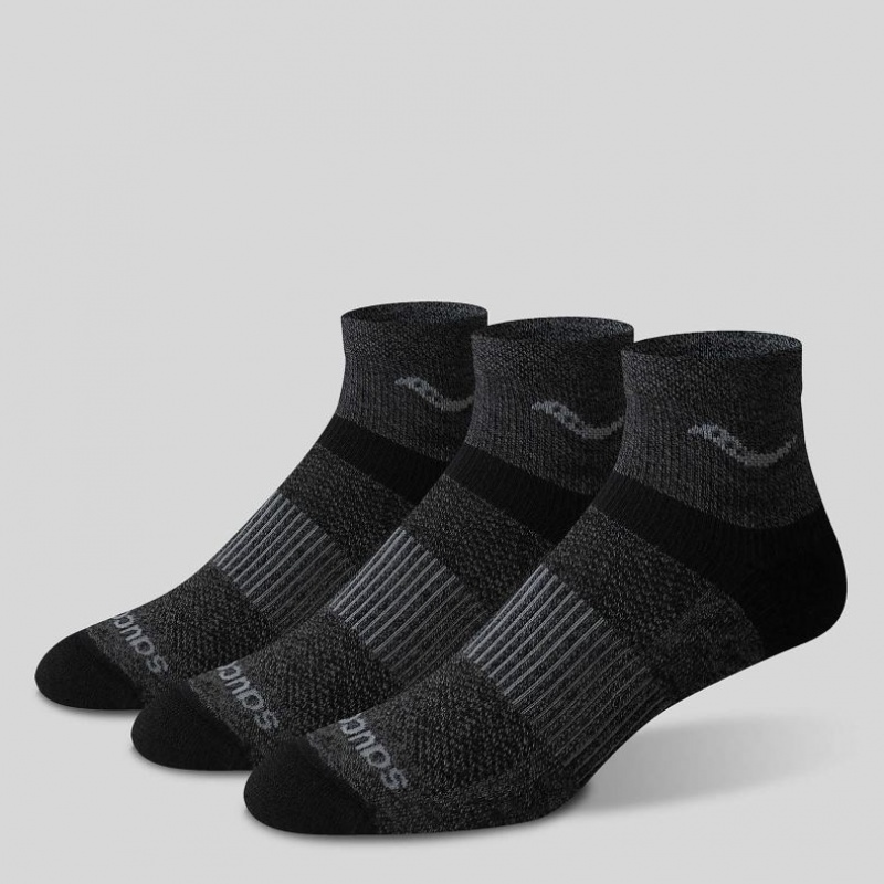 Black Saucony Inferno Merino Wool Blend Quarter 3-Pack Men's Socks | EGYPT OBQURY