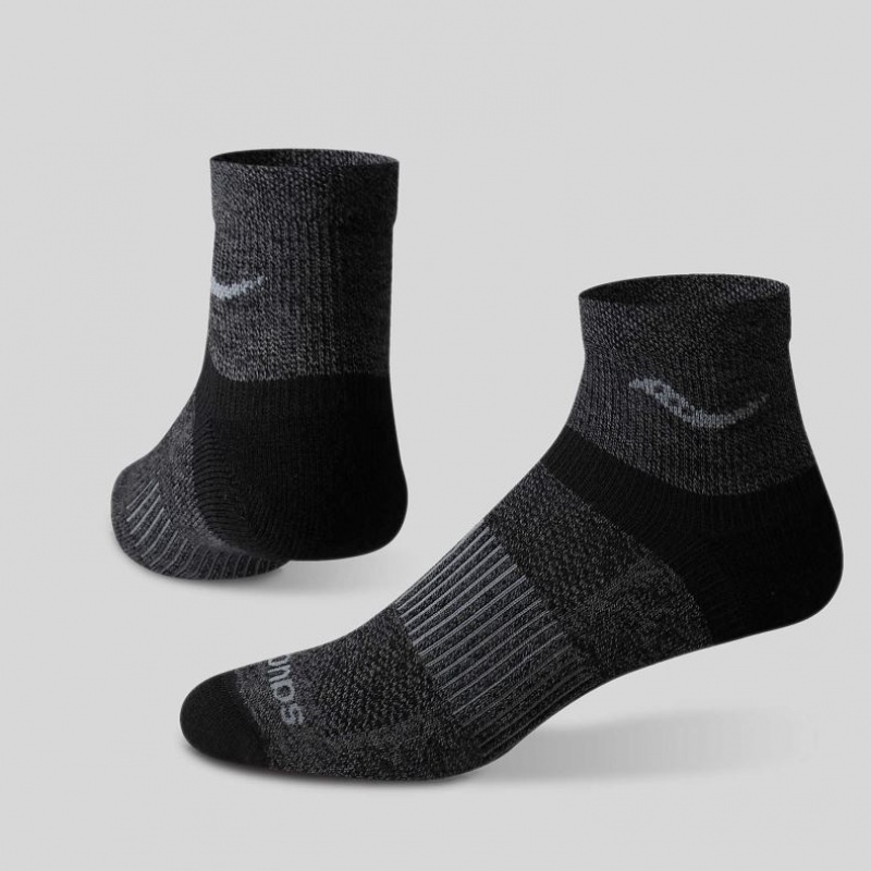 Black Saucony Inferno Merino Wool Blend Quarter 3-Pack Men\'s Socks | EGYPT OBQURY