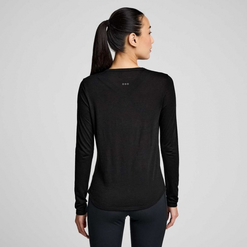 Black Saucony Peregrine Merino Long Sleeve Women's T-Shirt | EGYPT PFVJBK