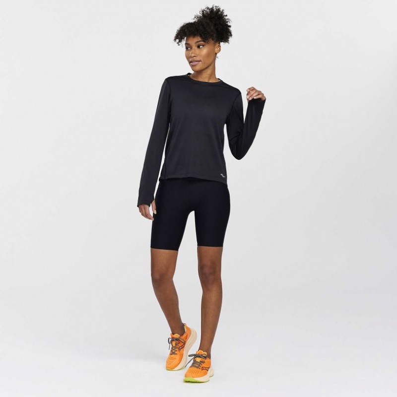 Black Saucony Stopwatch Long Sleeve Women's T-Shirt | EGYPT YKFNCQ