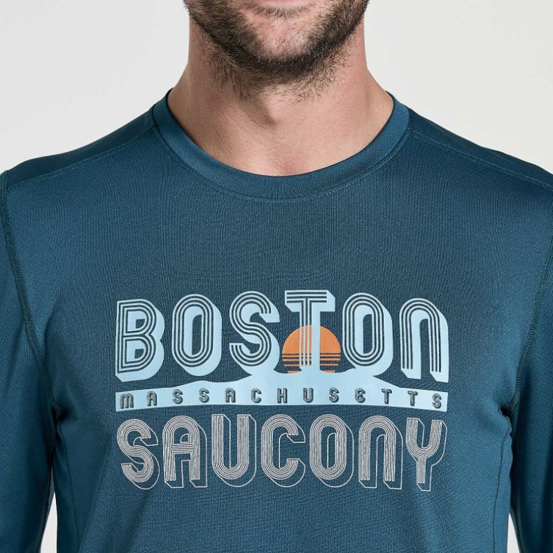 Blue Saucony Stopwatch Graphic Long Sleeve Men's T-Shirt | EGYPT PCDJLI