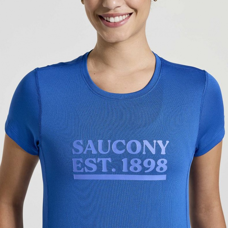 Blue Saucony Stopwatch Graphic Short Sleeve Women's T-Shirt | EGYPT QLKJVP