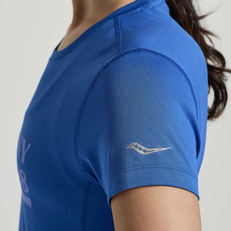 Blue Saucony Stopwatch Graphic Short Sleeve Women's T-Shirt | EGYPT QLKJVP