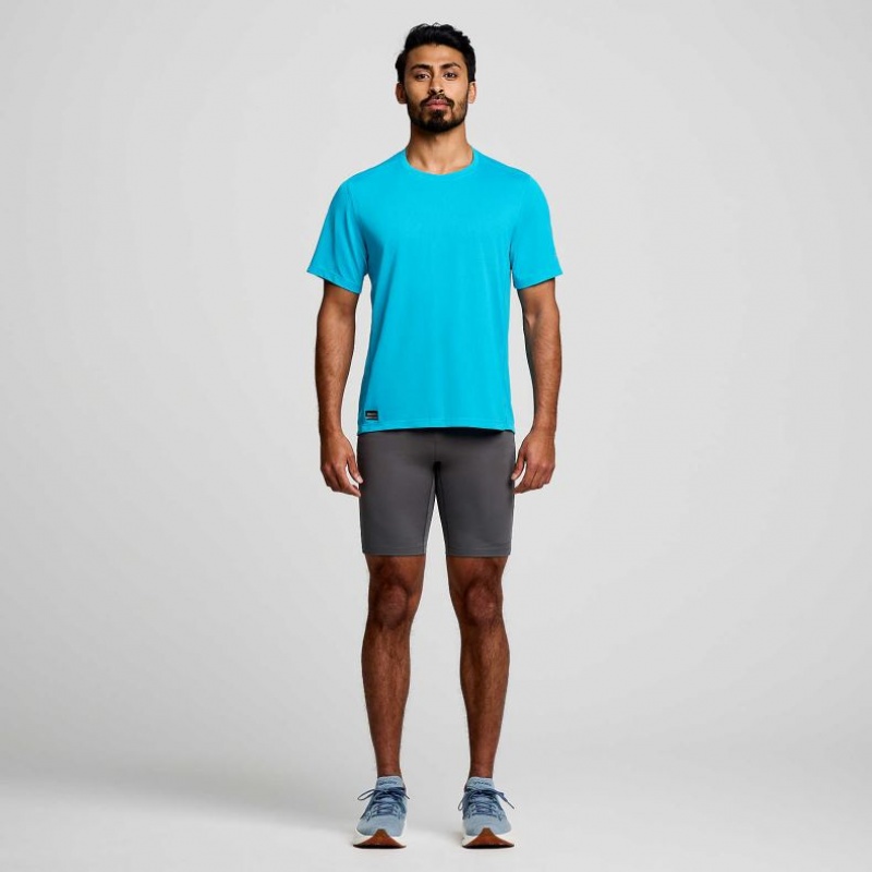 Blue Saucony Stopwatch Short Sleeve Men's T-Shirt | EGYPT LXJDUB