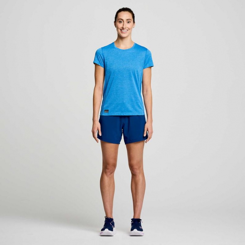 Blue Saucony Stopwatch Short Sleeve Women's T-Shirt | EGYPT FSQBMO