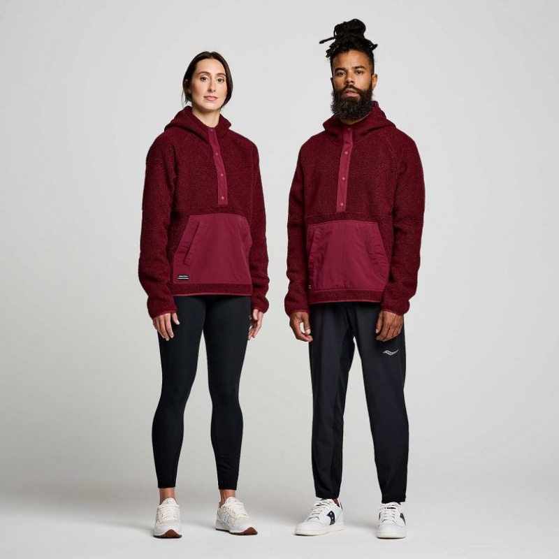 Burgundy Saucony Recovery Sherpa Pullover Men's Hoodie | EGYPT OUXZSJ