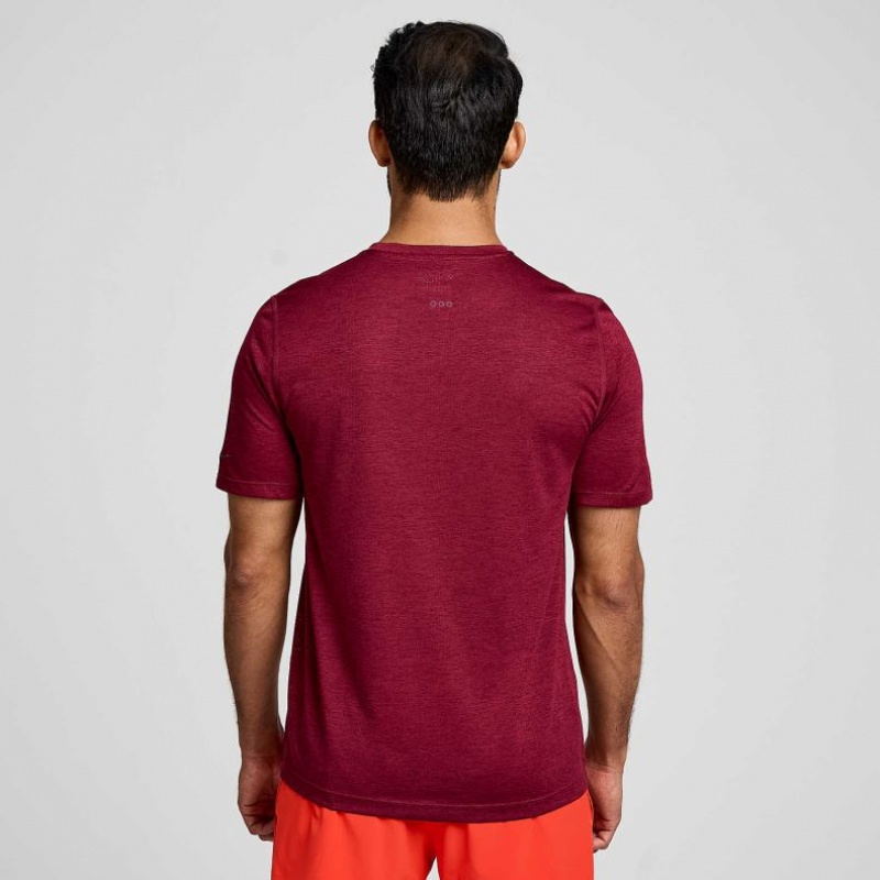 Burgundy Saucony Stopwatch Short Sleeve Men's T-Shirt | EGYPT JLBSQT