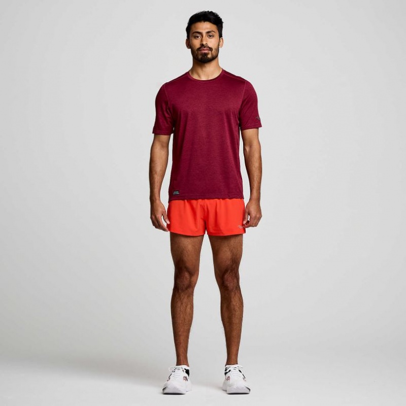 Burgundy Saucony Stopwatch Short Sleeve Men's T-Shirt | EGYPT JLBSQT