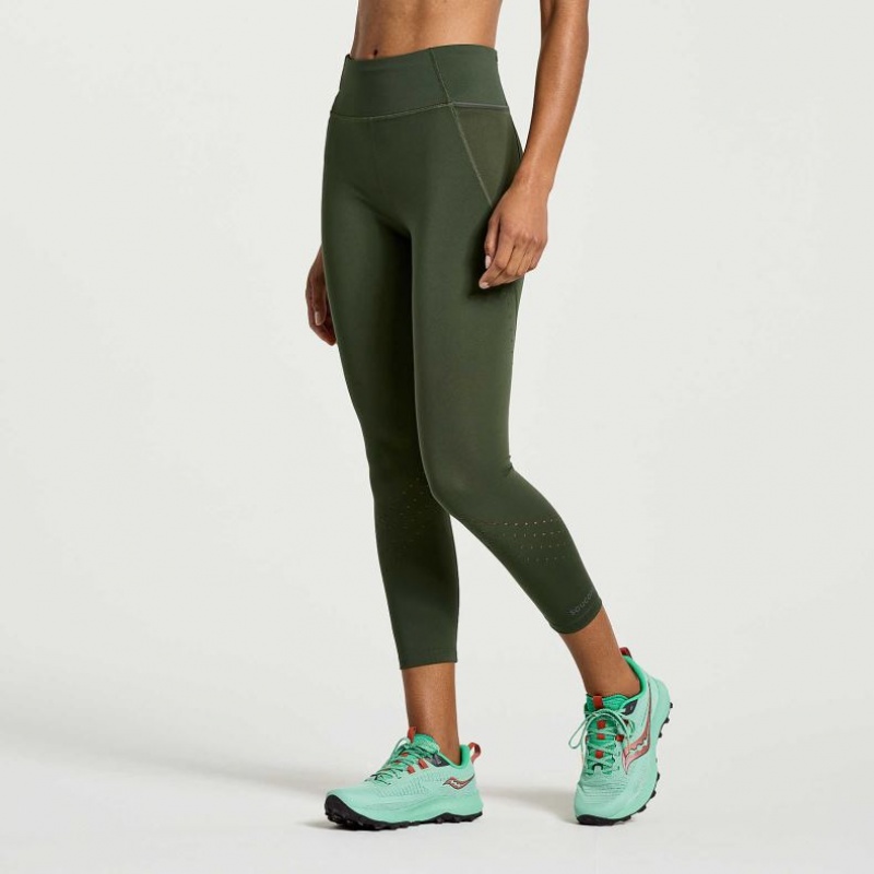 Dark Green Saucony Explorer Utility Crop Women's Tight | EGYPT QDOJXA