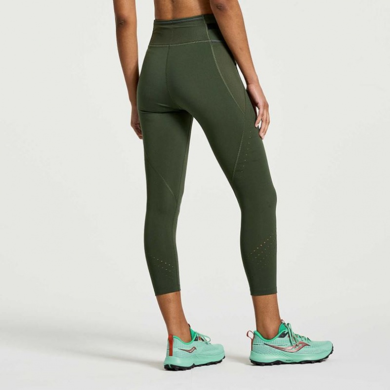 Dark Green Saucony Explorer Utility Crop Women's Tight | EGYPT QDOJXA