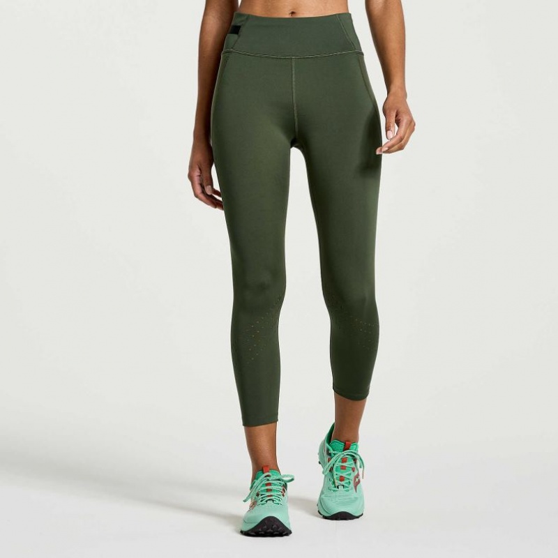 Dark Green Saucony Explorer Utility Crop Women\'s Tight | EGYPT QDOJXA