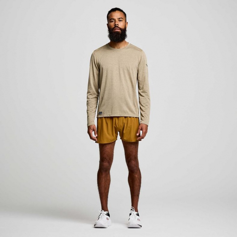 Khaki Saucony Stopwatch Long Sleeve Men's T-Shirt | EGYPT DZVKOC