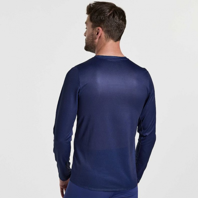 Navy Saucony Elite Long Sleeve Men's T-Shirt | EGYPT UNSIOV